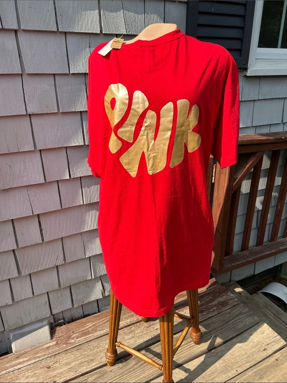 PINK Victoria's Secret Red Nightshirt  with Metallic Gold PINK Script- NEW-Med